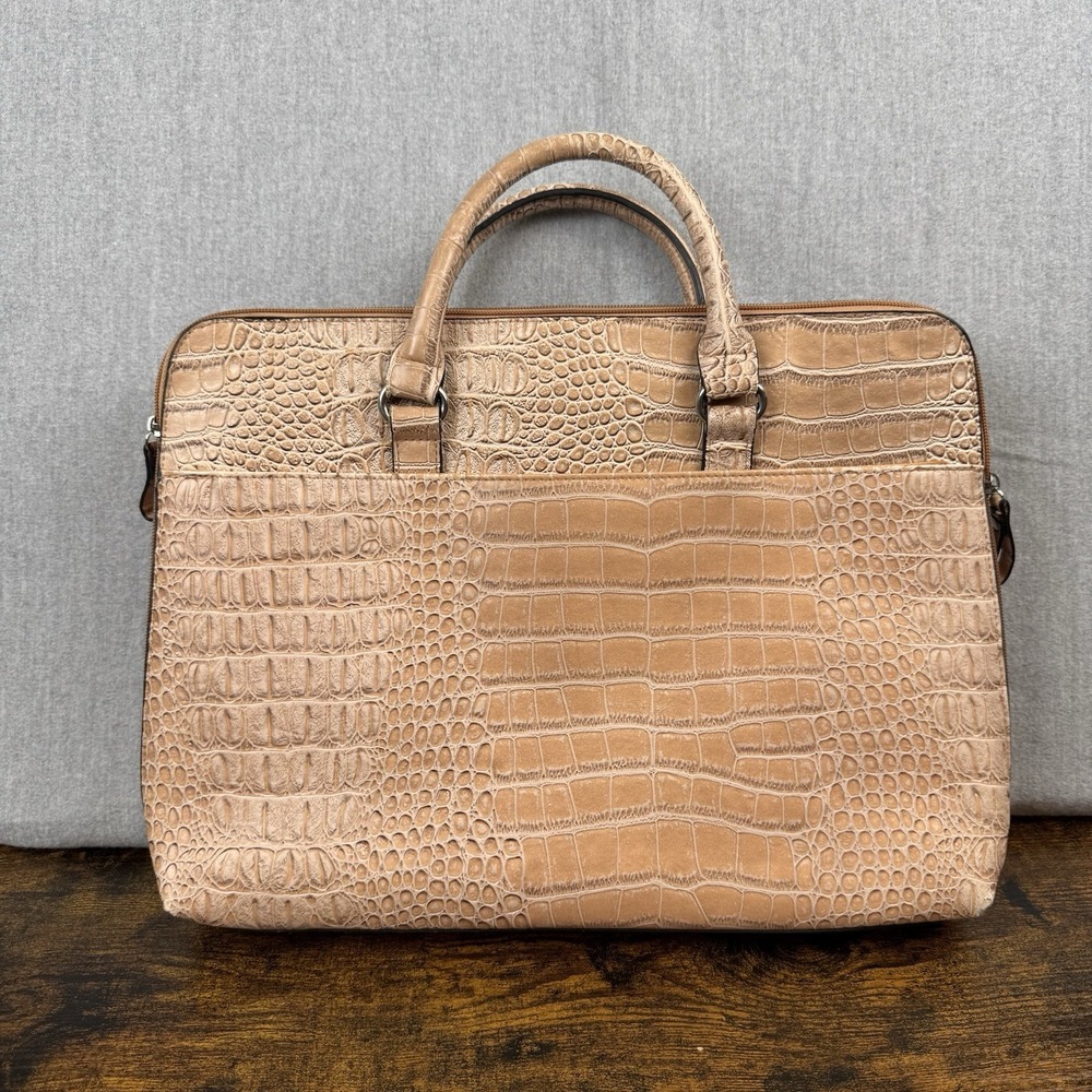 Bueno Faux Leather Embossed Croc Top Handle Bag Tan Laptop Business Bag